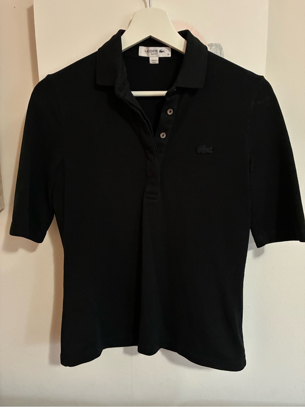 Lacoste Women's Black 3/4 Sleeve Polo